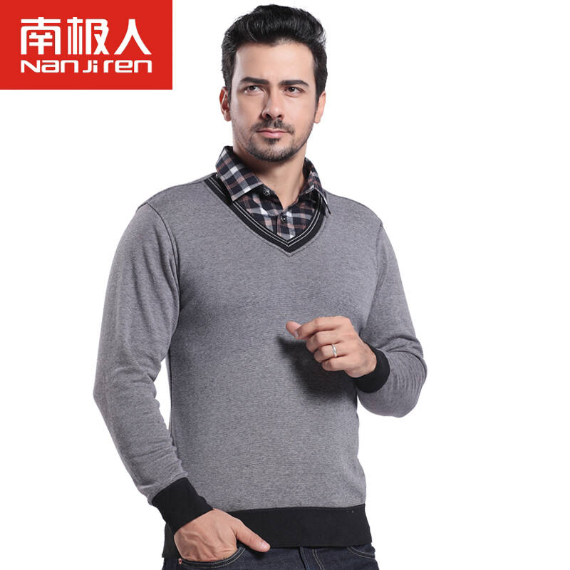 南极人保暖内衣秋冬羊毛衬衫型男士商务休闲保暖上衣加厚加绒衬衫领