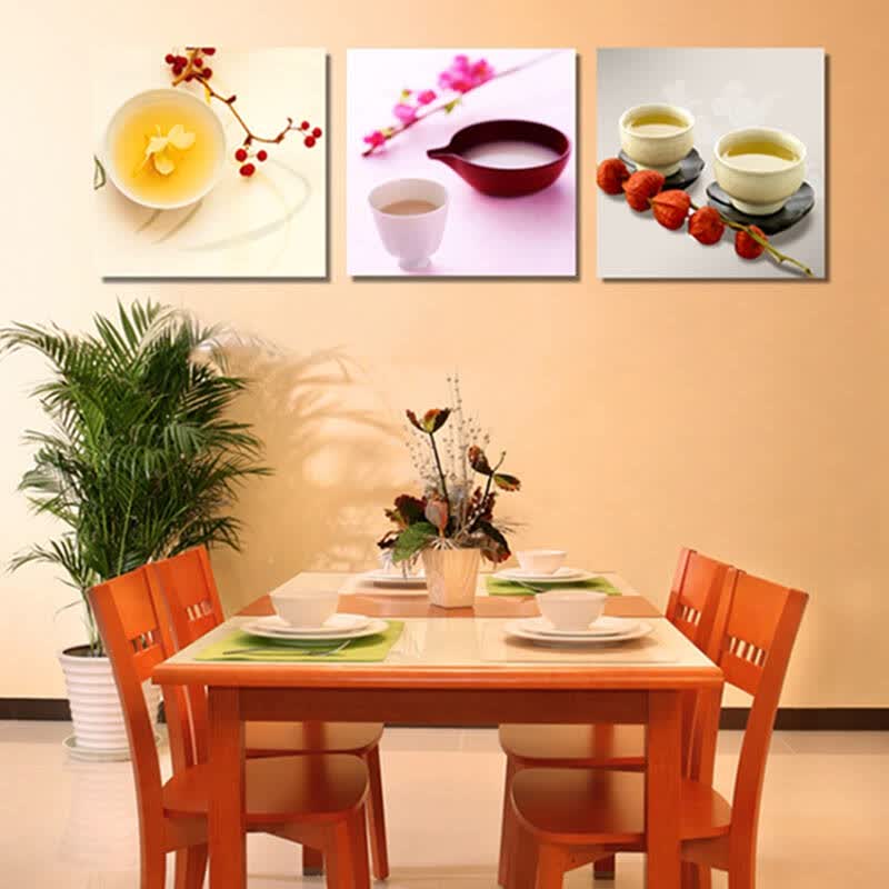 品画 餐厅现代装饰画 冰晶画 无框画餐厅画三联画壁画厨房挂画咖啡杯