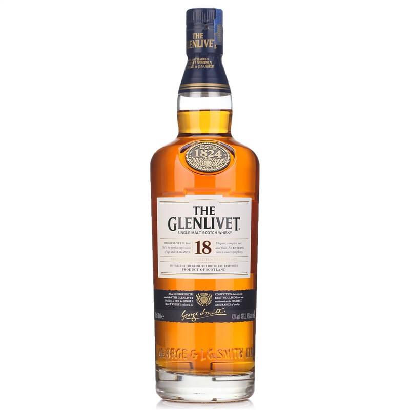 格兰威特(glenlivet)洋酒 18年陈酿单一麦芽威士忌 700ml