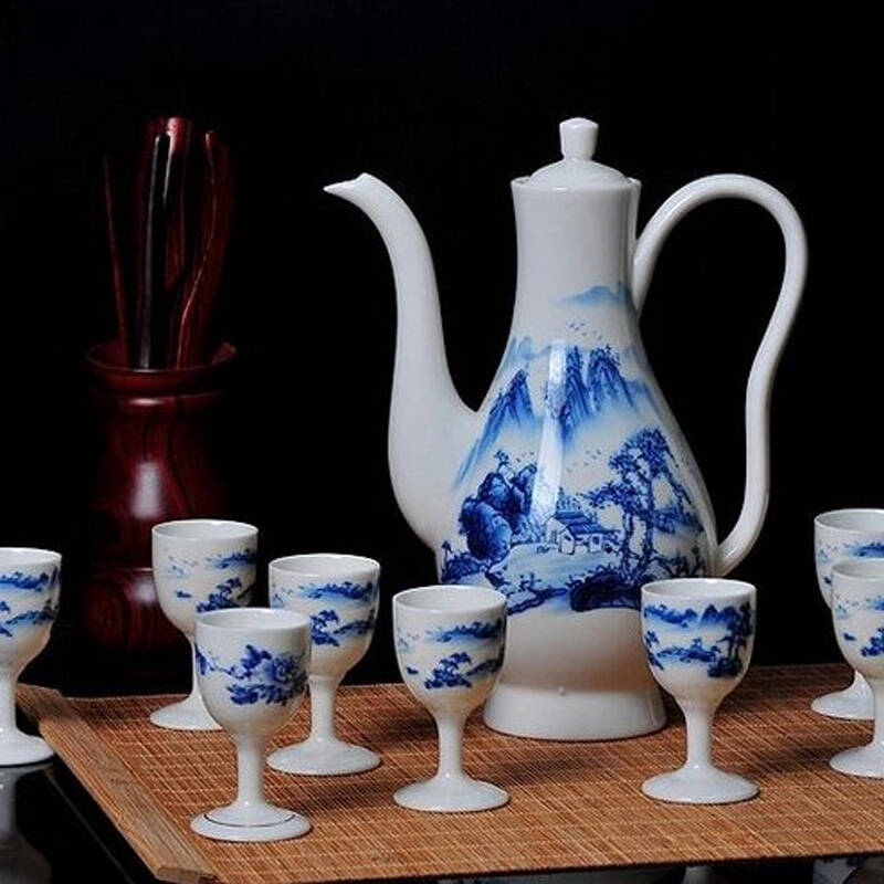 景德镇陶瓷器中式骨瓷白酒酒具套装酒壶酒杯酒盅酒器