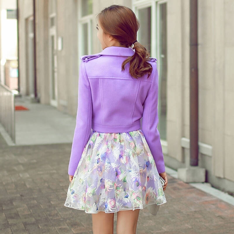 布娃娃2015秋季新品女装帅气机车夹克款外套女秋 d15cot038 浅紫色 m