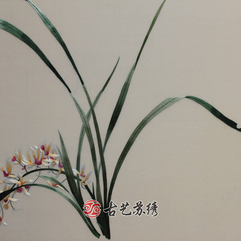 古艺苏绣精品花卉 兰花草成品 中式书房客厅手工刺绣装饰壁画 送领导