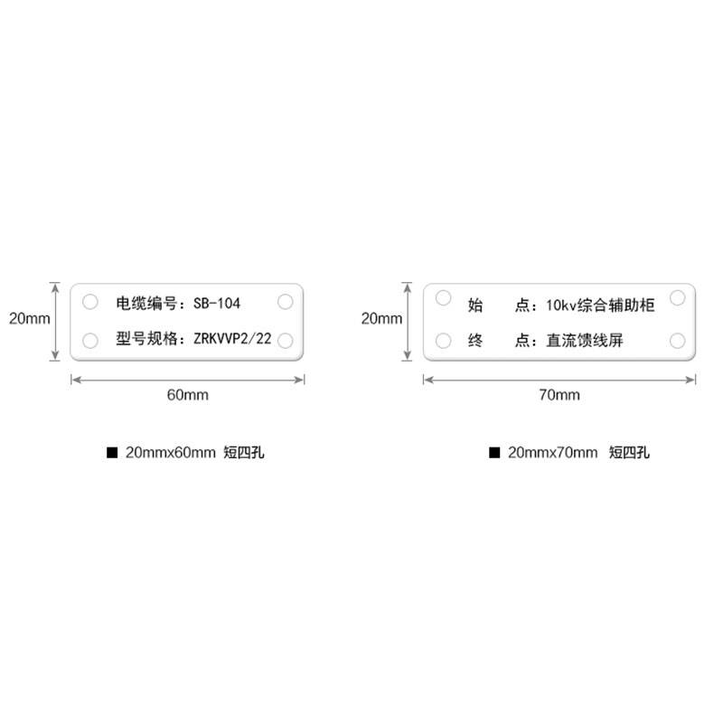 丽标硕方标牌机标牌pvc电缆挂牌单孔双孔四电缆标识牌100片装 25*50