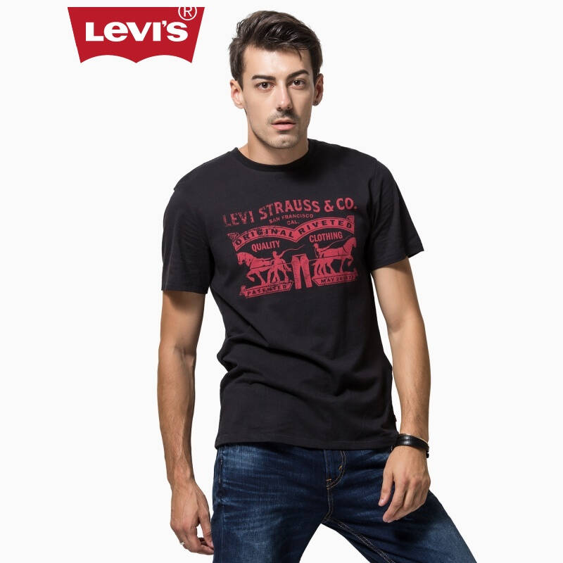 levi's李维斯夏季男士logo印花黑色圆领短袖t恤17783-0202 黑色 s