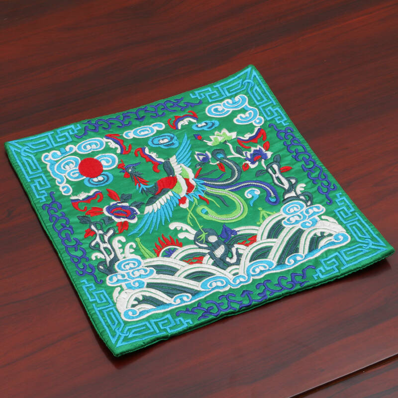 艺必旭织锦缎刺绣鼠标垫电话垫桌垫餐垫布艺绣片隔热垫创意工艺品 绿