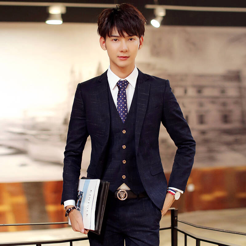 丹杰仕 2015英伦复古格子修身西服套装绅士正装 新郎伴郎西服三件套