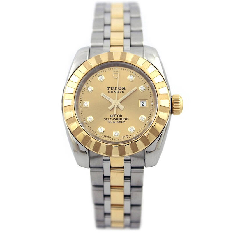 帝舵tudor手表经典系列机械女表双日历2201362543香槟盘10钻
