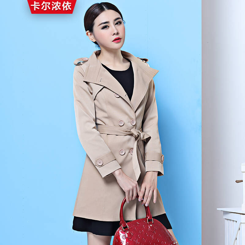 卡尔浓依风衣女2015秋装新款女韩版修身显瘦中长款大码女装立领女式