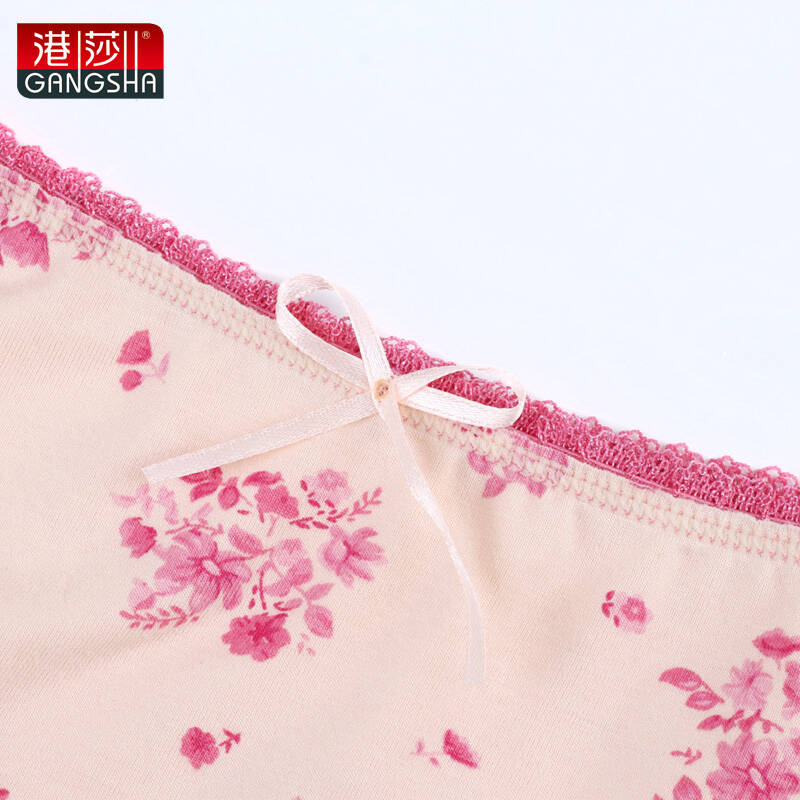 港莎gangsha女士竹纤维蝴蝶结蕾丝平角内裤(2条装)8881 颜色随机 2xl