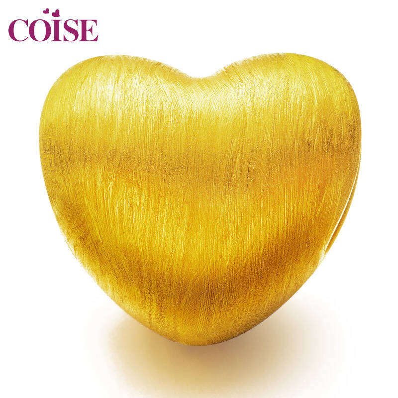 coise 3d硬金999足金吊坠 心形转运珠黄金吊坠送证书送镀金链子 女友