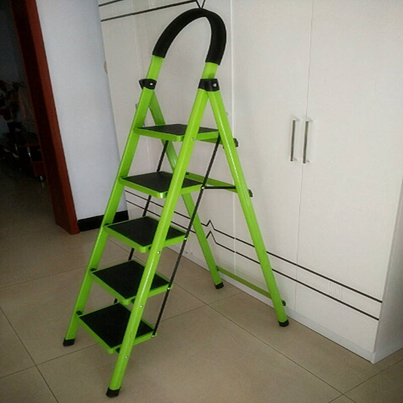 赛森移动梯子家用梯子折叠梯多功能防滑踏板四步五部人字梯 d型管绿色