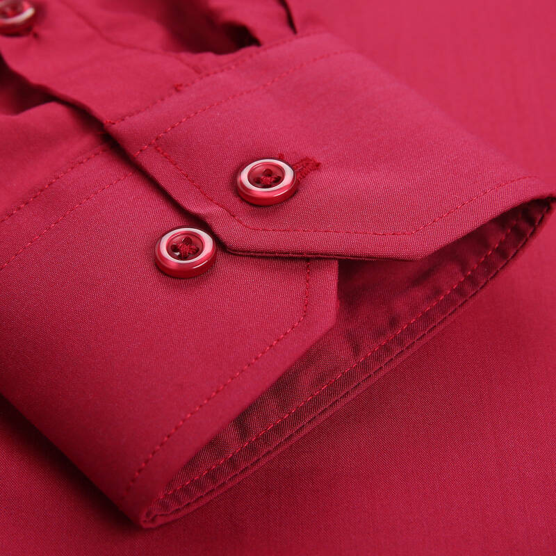 春季新款男士长袖衬衫莫代尔纯色商务休闲修身免烫衬衣 108868酒红色