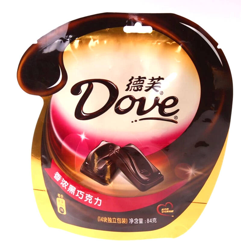 dove德芙巧克力香浓黑巧克力袋装84g 含14小块 独立包装 糖果 喜糖