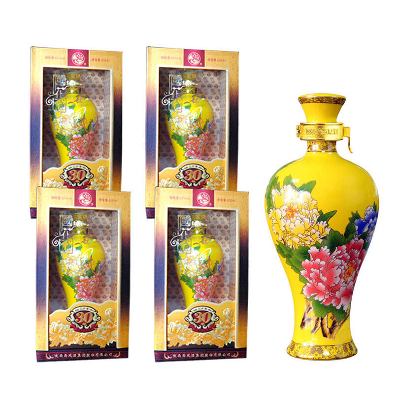 西凤酒 52度国花瓷30年帝王黄瓶 500mlx4瓶 高端商务 婚宴用酒