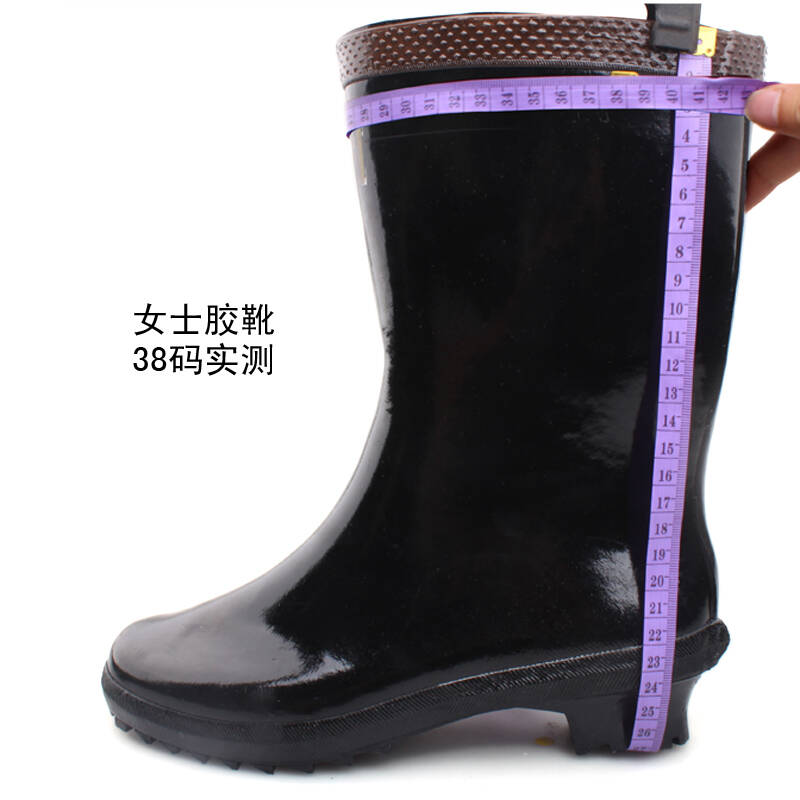 中高筒雄军水靴防滑耐磨橡胶雨鞋黑色靴子 女士水靴 39