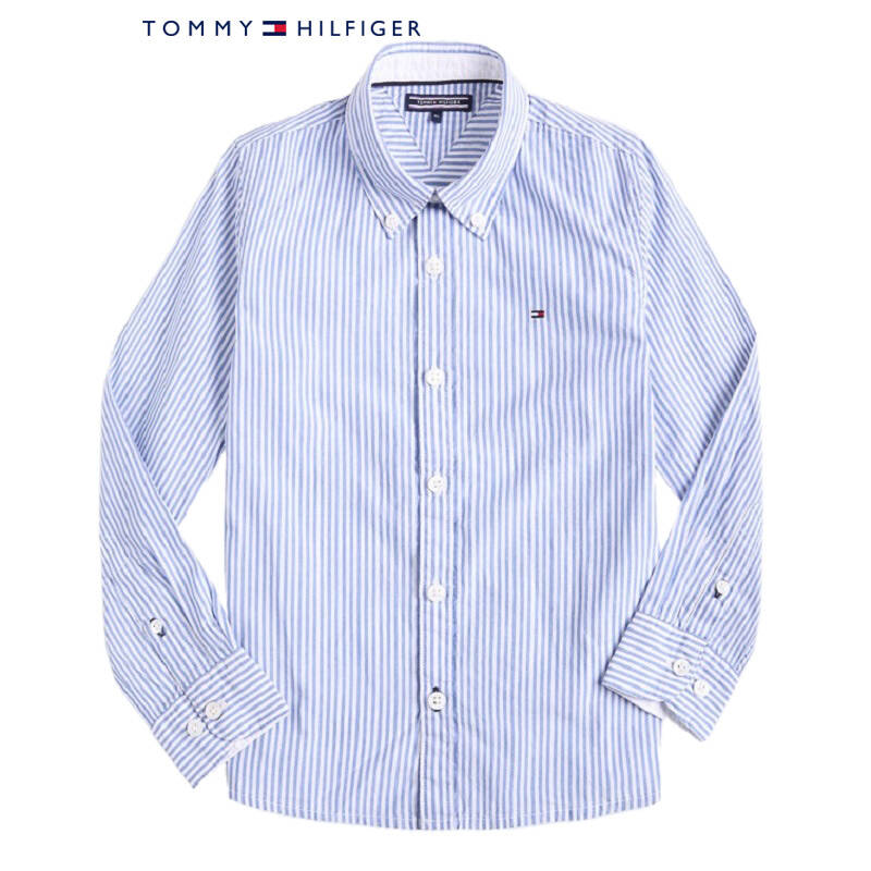 tommy hilfiger 大男童品牌logo长袖衬衫 | be557122776kf 474蓝白