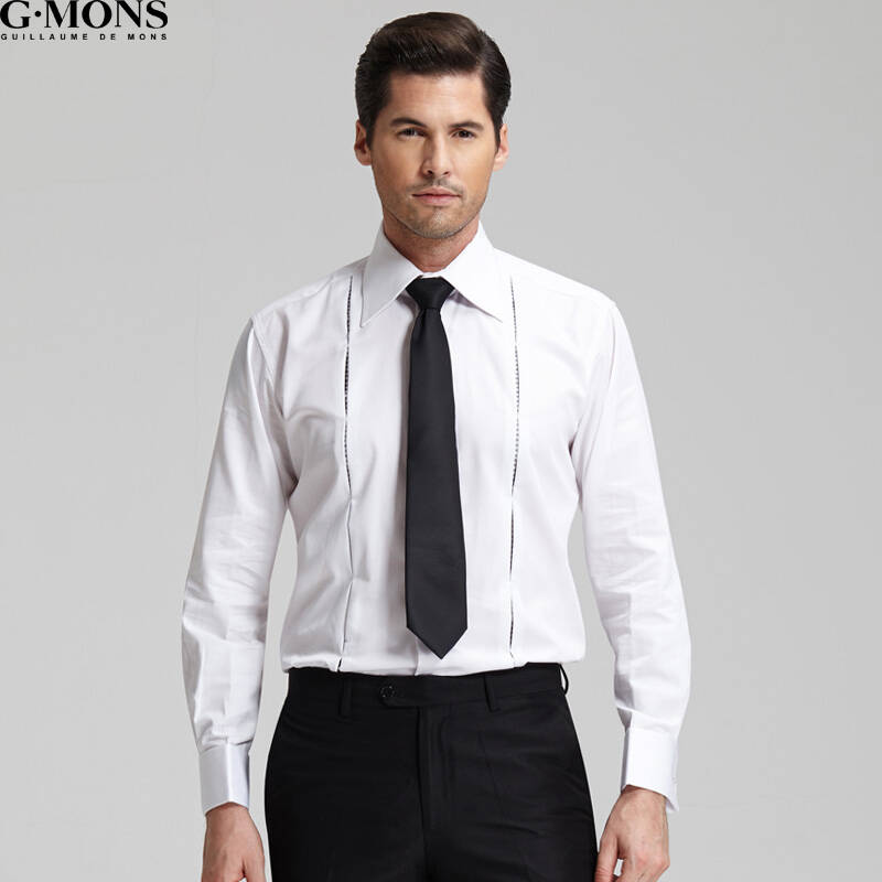 吉约蒙(g·mons)秋季 男士法式袖扣衬衫白色 结婚礼服长袖衬衣gcs004