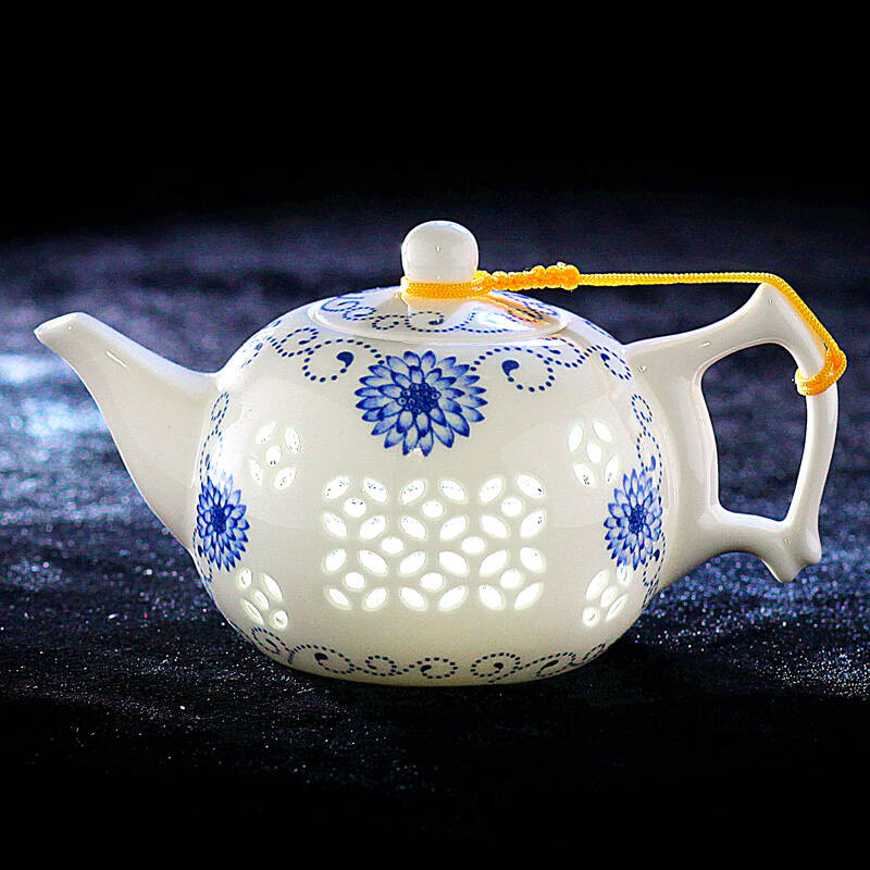 豹霖玲珑茶壶 陶瓷蜂窝水晶镂空泡茶壶大容量西施壶 功夫茶具配件青花
