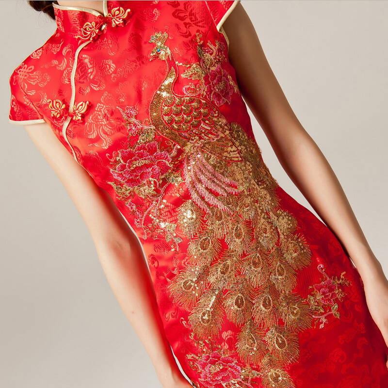 忆红妆春夏季新娘结婚礼服短款红色旗袍新娘结婚敬酒服时尚夏装旗袍q