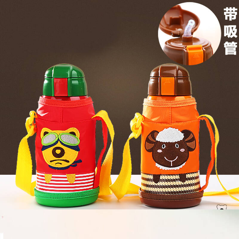 杯具熊儿童保温杯宝宝吸管杯不锈钢保温闷烧壶 红色600ml