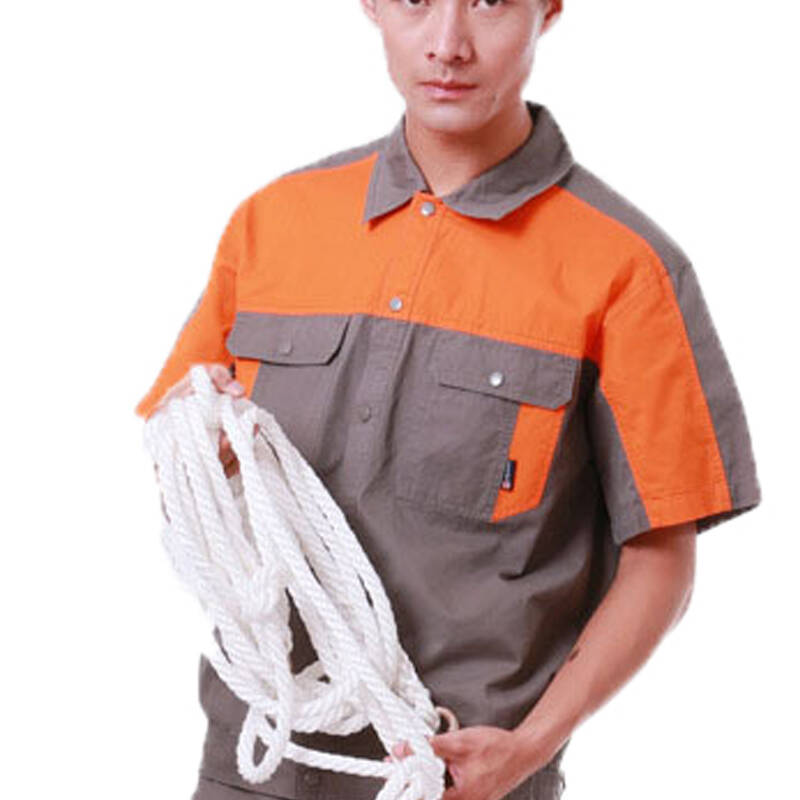 夏季纯棉工作服 短袖劳保服套装 工厂员工服装 深咖啡