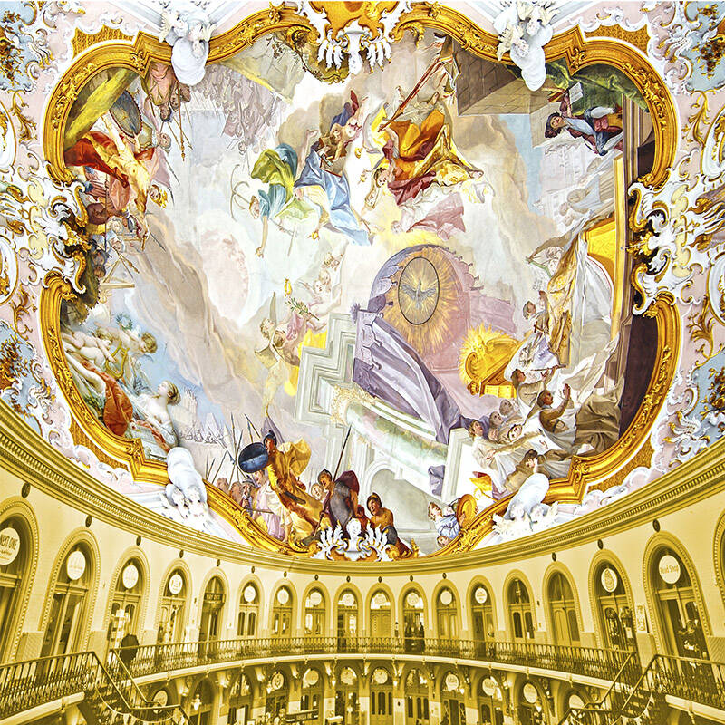 塞拉维欧式天花板吊顶3d壁画壁纸高清希腊神话油画墙纸 无缝雪花布/每