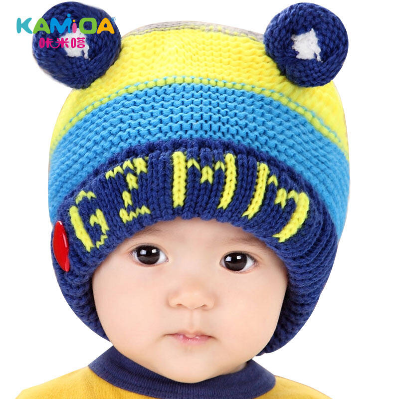 咔米嗒kamida 儿童帽子秋冬款1-2岁宝宝帽子秋男女童毛线针织帽 皮粉