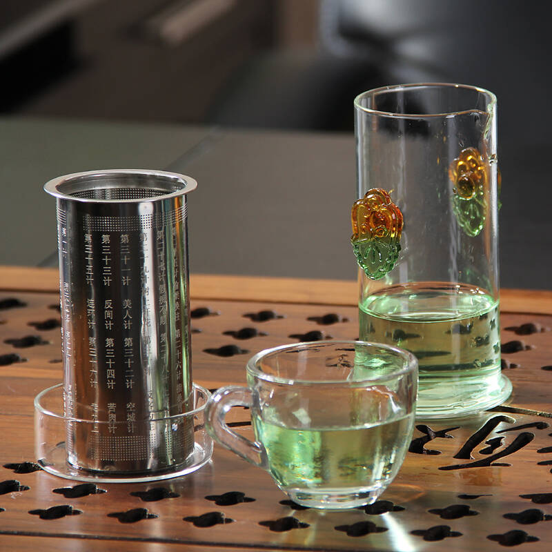 渊之源 红茶玻璃杯套组 双耳红茶壶泡茶器套装,耐热不锈钢内胆过滤