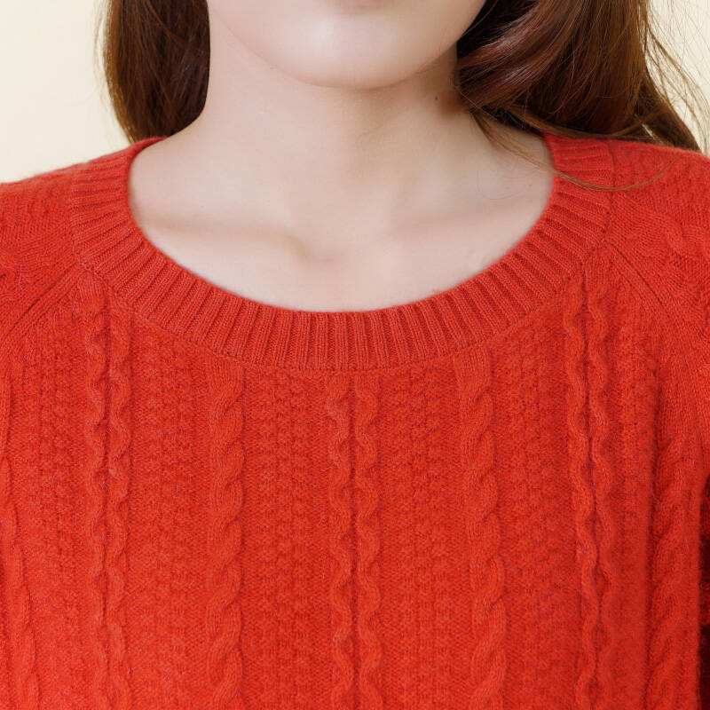 秋冬装新款纯羊绒衫女韩版时尚修身中长款厚羊绒毛衣套头衫 西瓜红