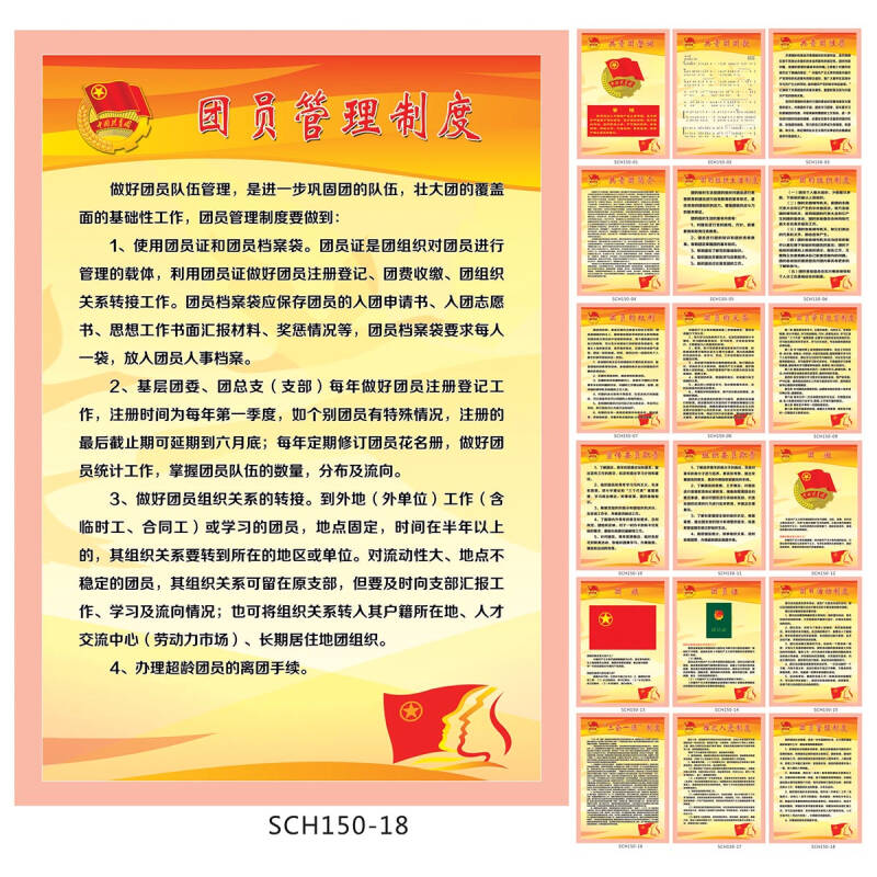 共青团制度牌 团委宣传画 团支部挂图 团员管理制度贴画sch150-18