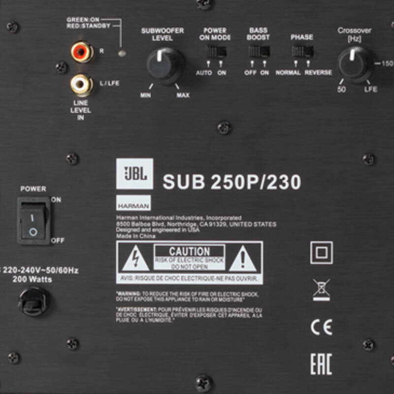 jbl studio sub250pbk/230-c系列 家庭影院低音炮音响 (黑色)