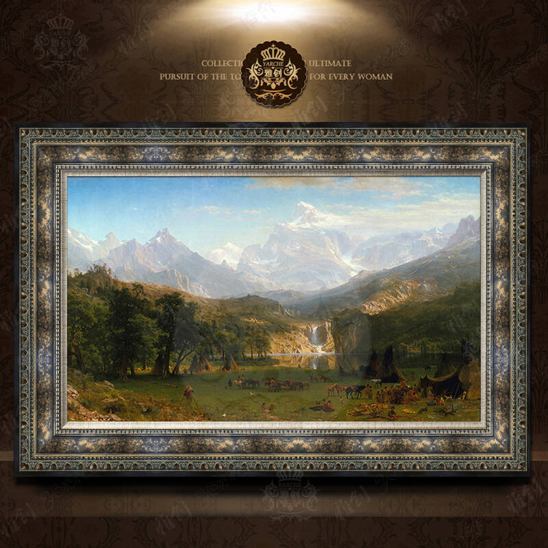 艺上美欧式山水油画手绘客厅装饰画 玄关墙挂壁画 有框风景雪山竖