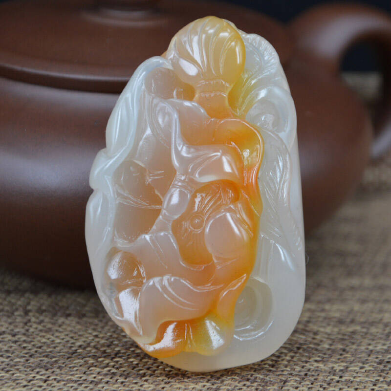 雅人韵饰 黄龙玉牡丹花手把件 玉石把件富贵色花草玩件寓意花开富贵