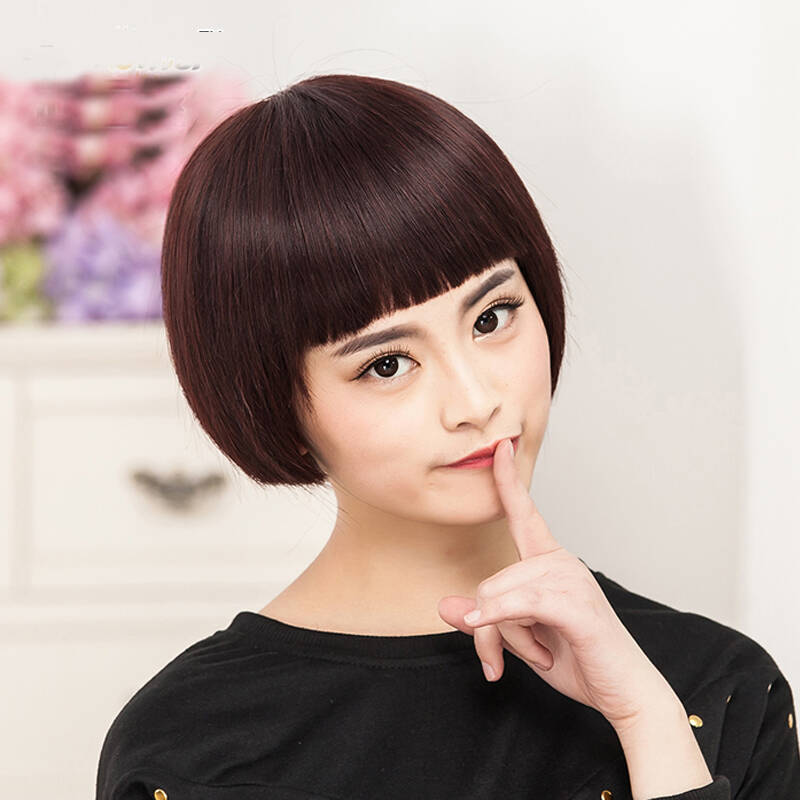 赵丽颖同款假发女短发波波蘑菇头短直发帅气个性蓬松沙宣发型 深棕色图片