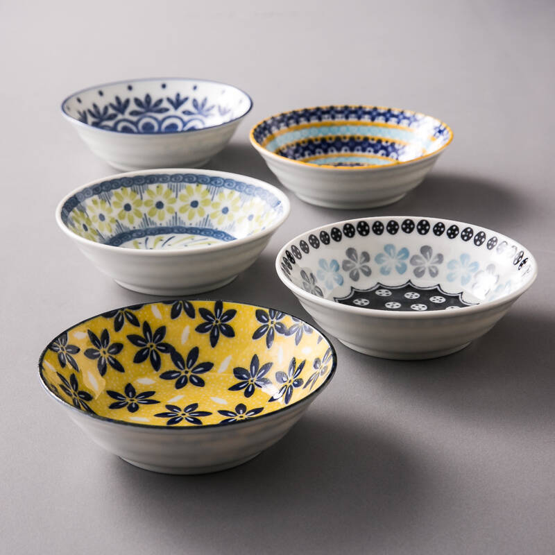 日本进口陶瓷小碗波西米亚风格圈花纹理碗瓷碗菜碗 蓝白圈花小碗