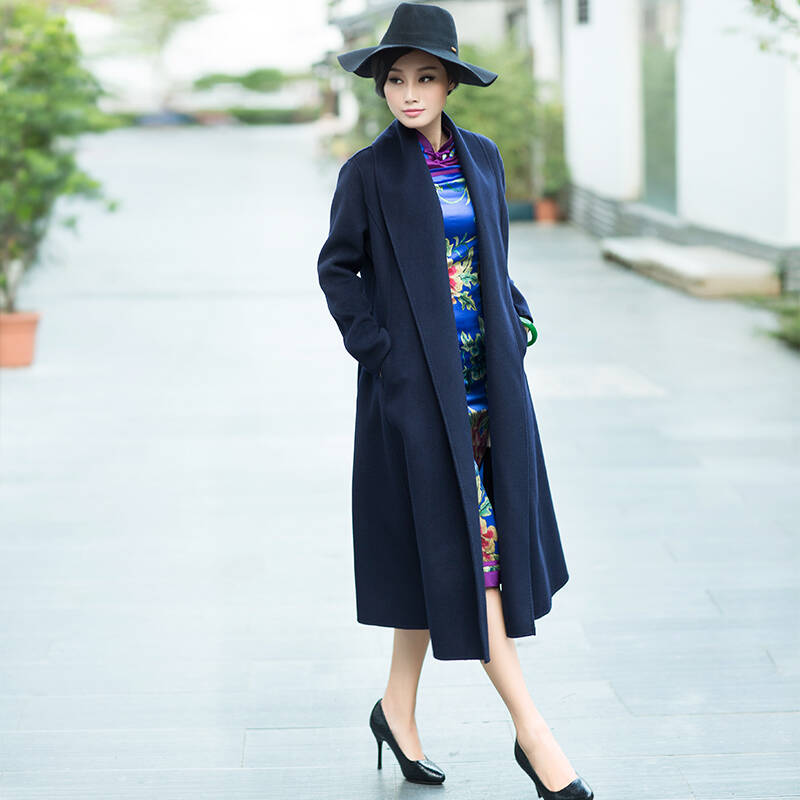 华族经典春秋外套中国风女士风衣旗袍搭配双面呢大衣中长款修身款