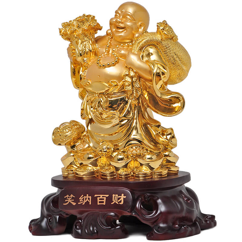 弥勒佛摆件客厅电视柜玄关装饰品工艺品开业乔迁新居礼品 雅x金色笑纳