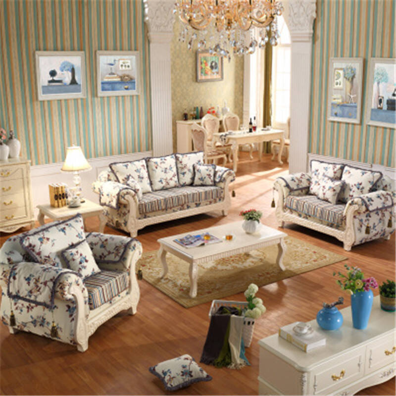 dt2015欧式布艺实木雕花沙发 韩式家具沙发 田园小户型住宅客厅沙发