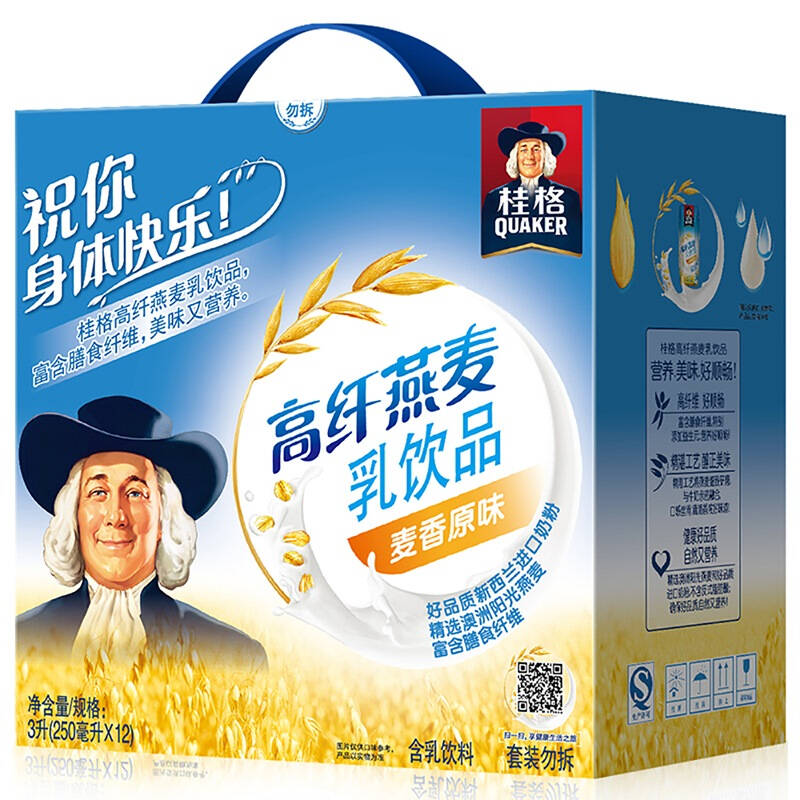 桂格(quaker)高纤燕麦乳麦香原味(利乐)250毫升 12包礼盒装