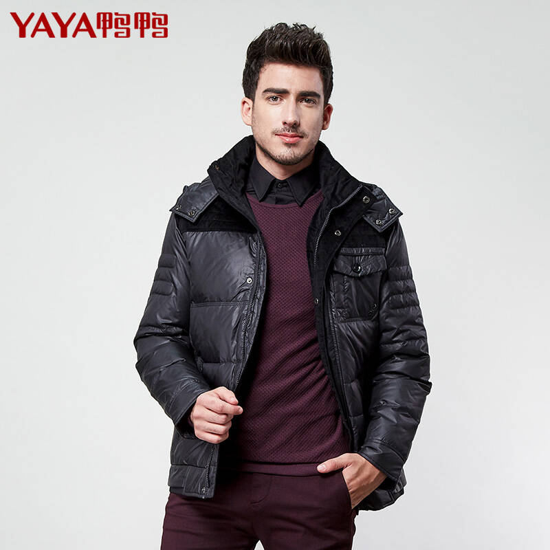 鸭鸭(yaya)羽绒服男短款休闲清仓特价a-217 黑色 170