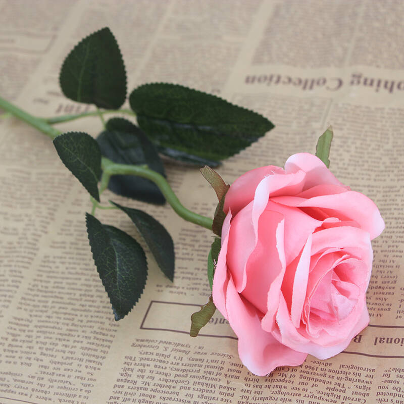 彩竹 玫瑰仿真花束 绢花欧式客厅装饰花假花艺摆件 粉红色-单只装
