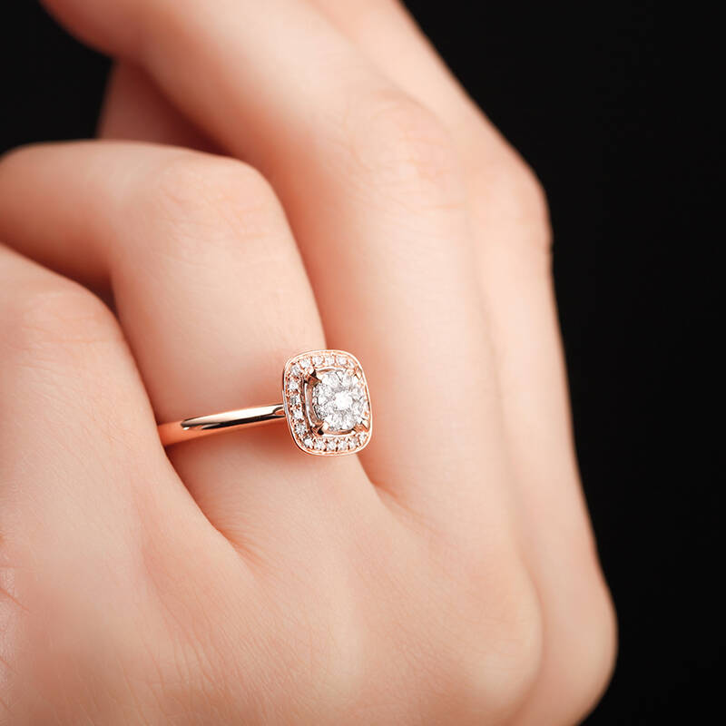 金石盟玫瑰色18k金钻石戒指结婚求婚钻戒 克拉效果钻戒女戒群镶