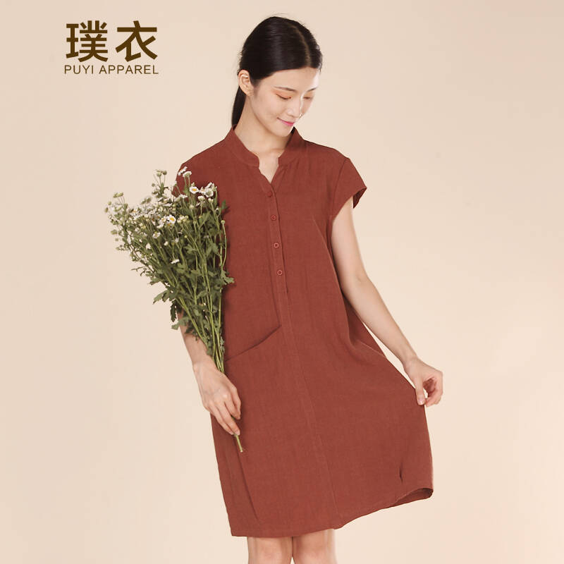 璞衣2014夏新款棉麻女装 复古文艺知性棉麻立领半开襟