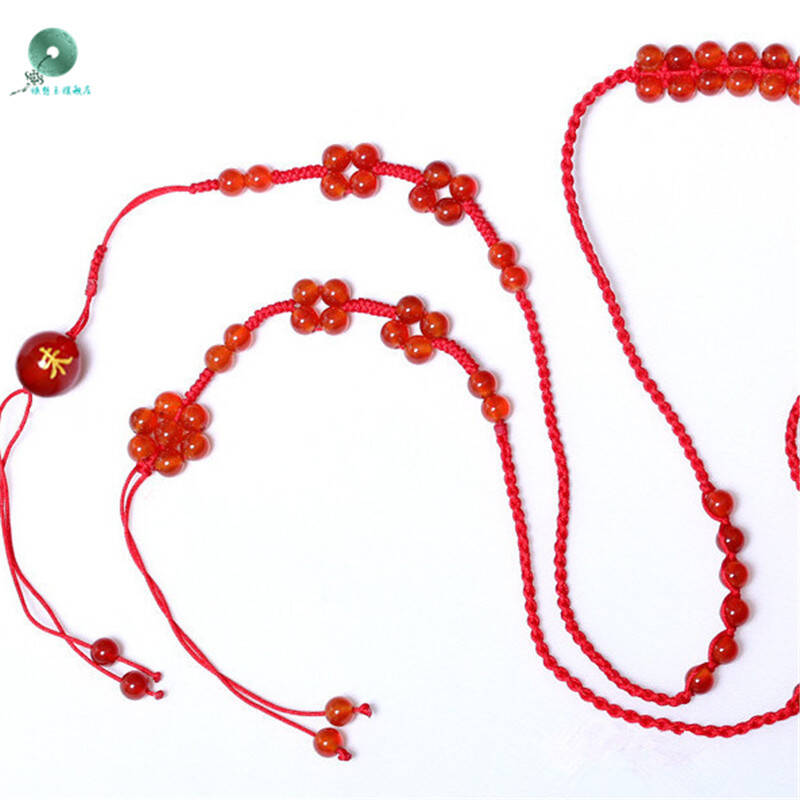 银想玉 红绳腰链 红玛瑙猴年本命年红腰带 红腰绳女款腰链饰品 腰2尺6