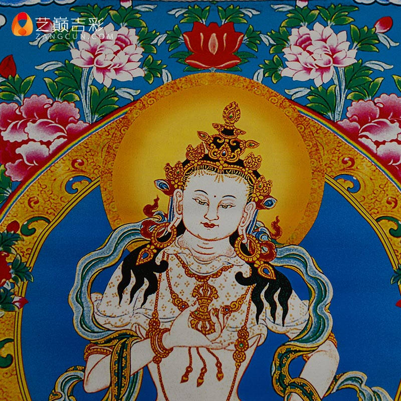 尼泊尔棉布装裱 天然矿物颜料画心 金刚萨埵 唐卡 佛像 黑色富贵花 65