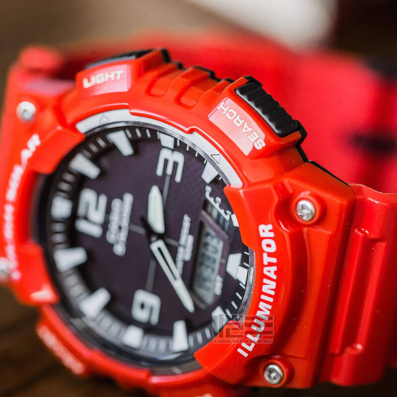 (casio)男表 太阳能多功能运动表男士手表 黑盘红色橡胶aq-s810wc-4a