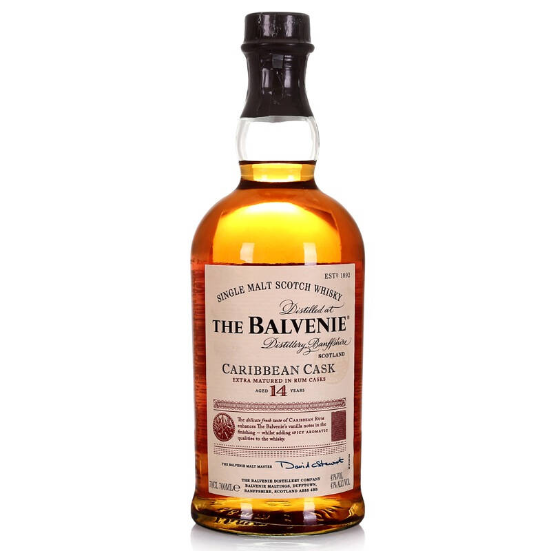 百富the balvenie 单一纯麦威士忌14年陈酿(加勒比桶陈酿)700ml礼盒