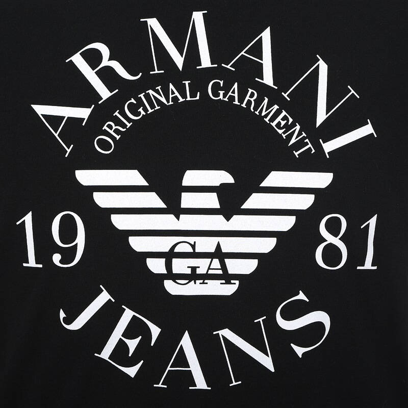 armani jeans 阿玛尼男式黑色棉质老鹰标短袖t恤衫 06h99ul12 s码