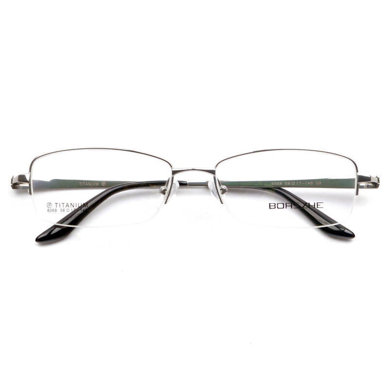 宝时莱(borszhe)眼镜框纯钛近视眼镜架半框商务男款 银色框 配1.