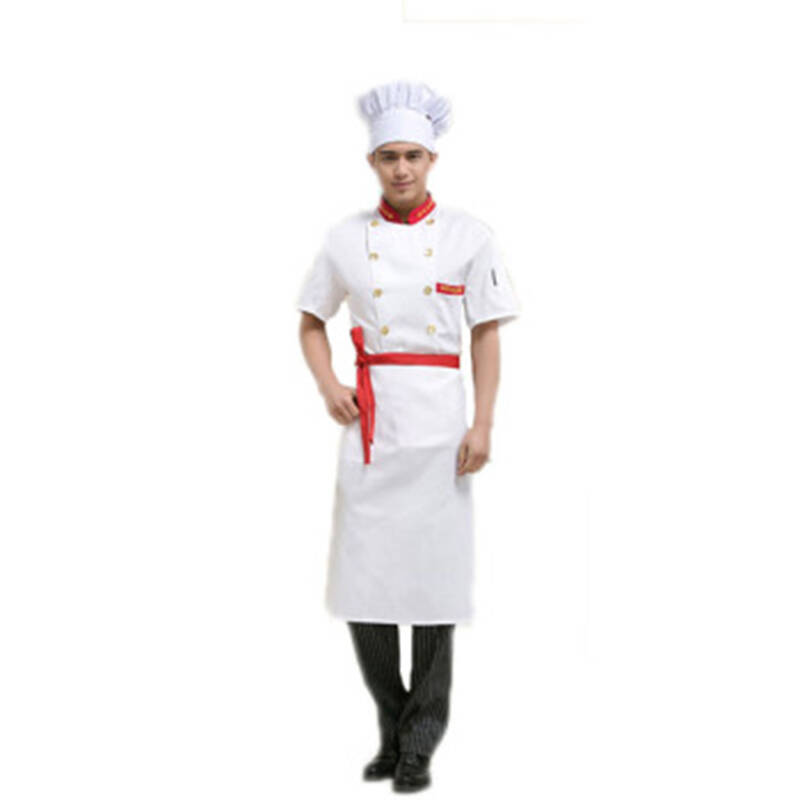 时尚厨师服短袖酒店工作服西餐厨师服装短袖厨房厨师长工作服男女套装